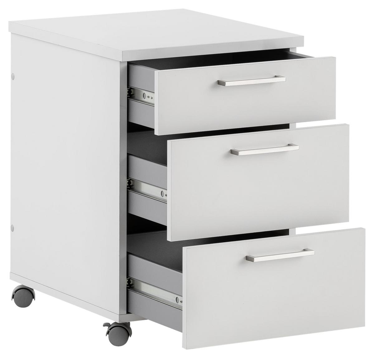 Rollcontainer "Serie 1500" , weiß - Hellgrau/Nickelfarben, KONVENTIONELL, Holzwerkstoff/Metall (41,2/60,1/49,6cm) - MID.YOU