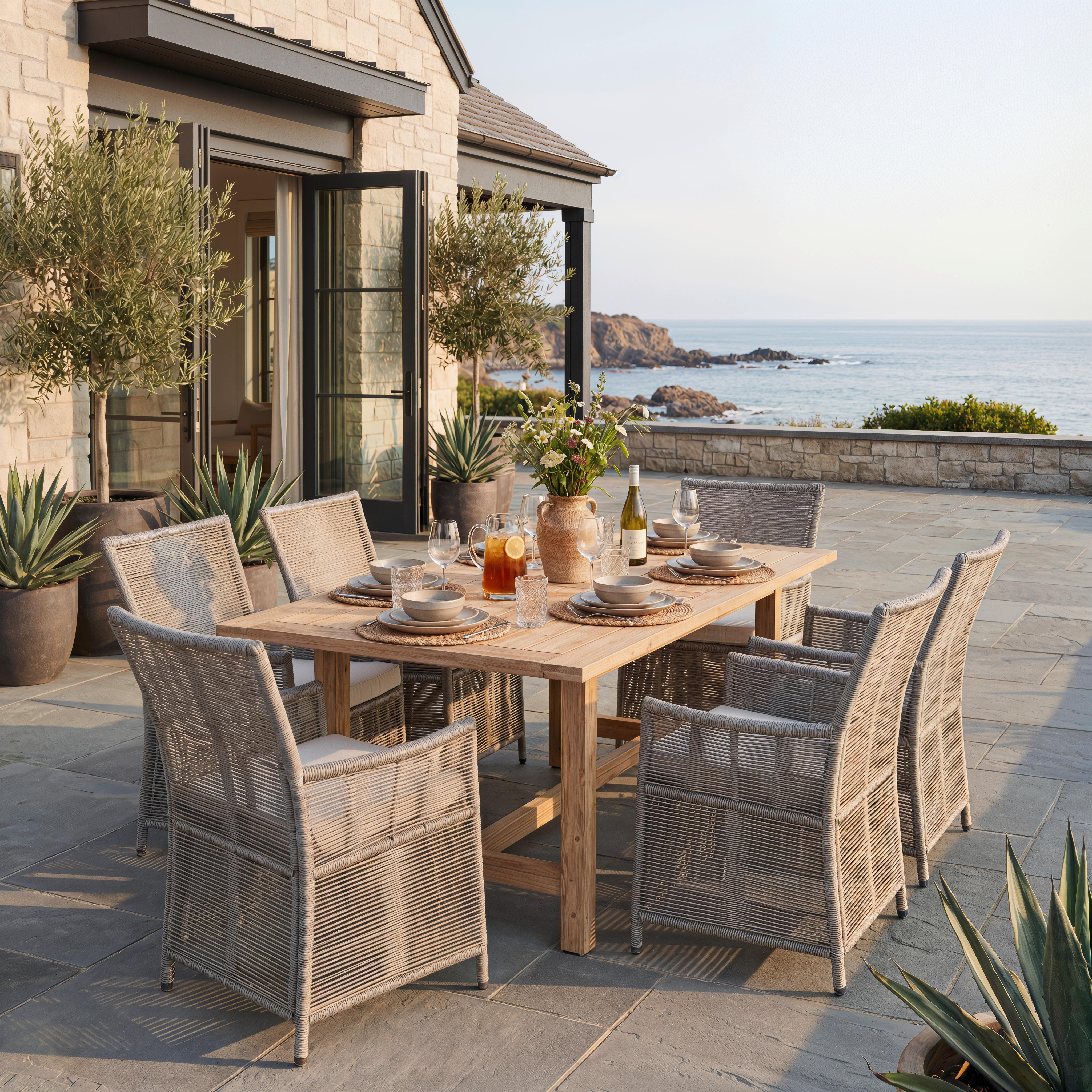 Set grădină Simone - gri deschis/culoare lemn acacia, Modern, plastic/lemn - Bessagi Garden