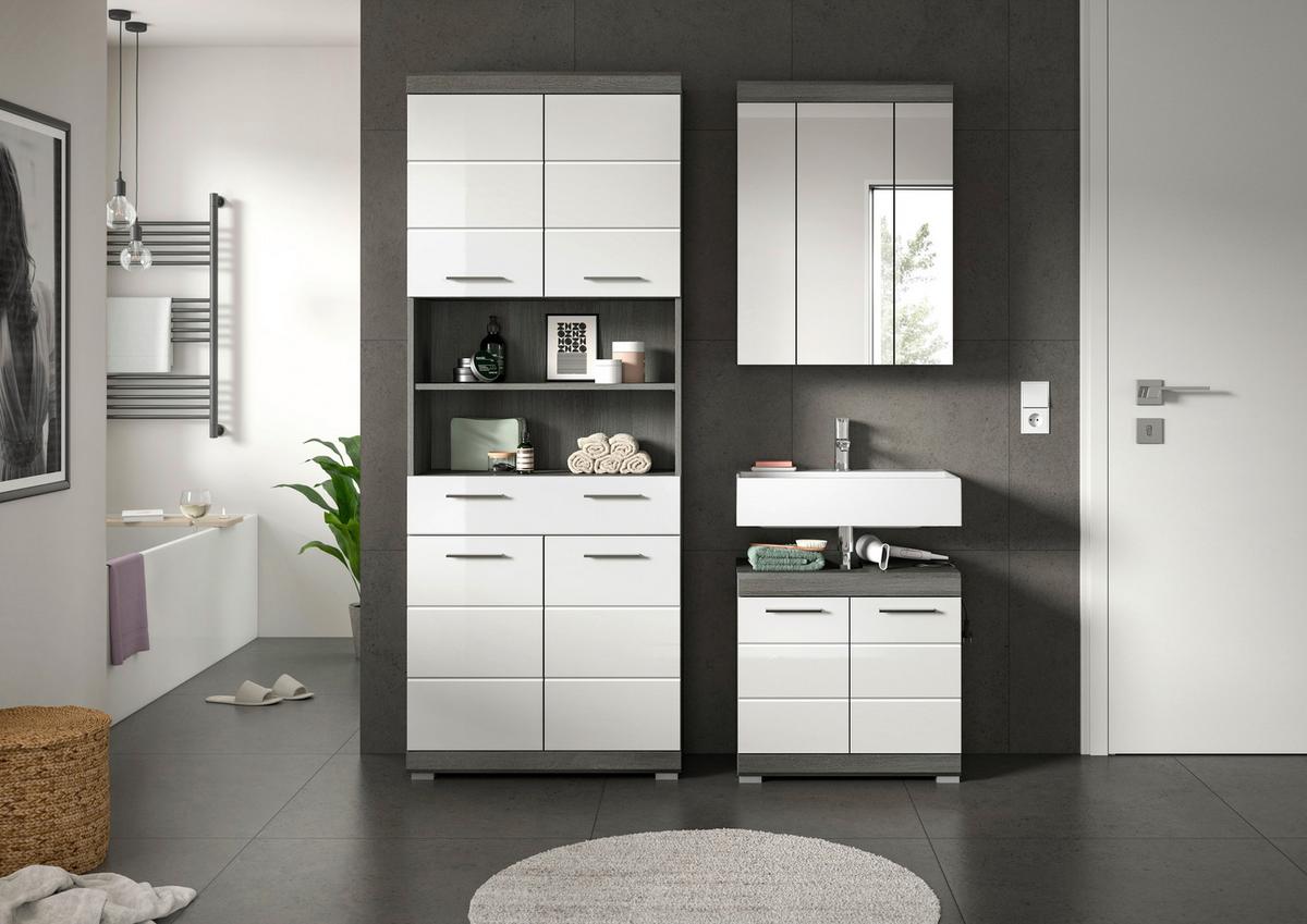 Badezimmer Scout 3-tlg. ca. 134 cm Anthrazit/Weiß - Chromfarben/Weiß Hochglanz, MODERN, Holzwerkstoff/Kunststoff (134cm) - MID.YOU