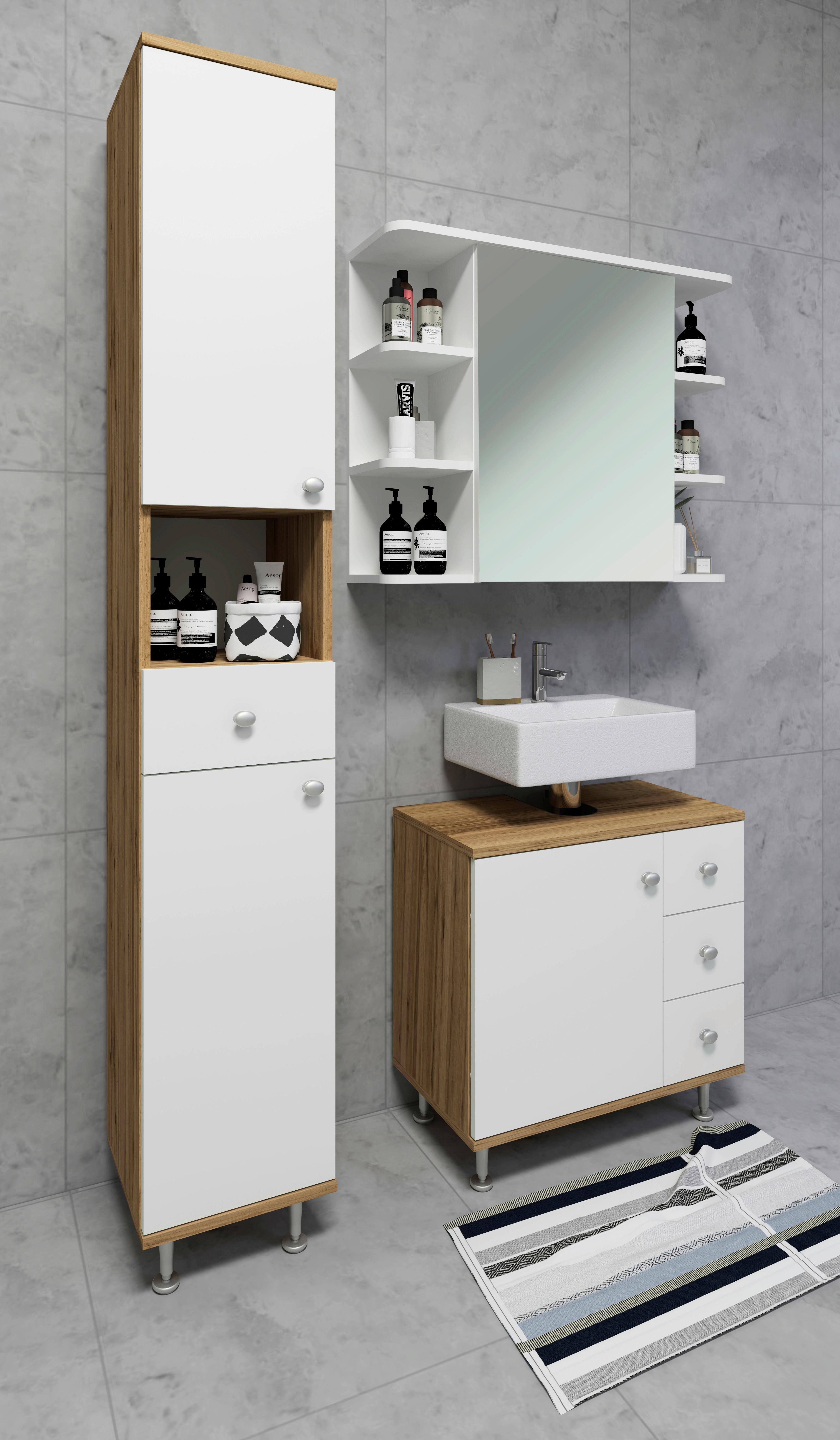 HOCHSCHRANK NILOSI - Honigeiche/Weiss, Modern, Holzwerkstoff/Kunststoff (30/185/31cm) - MID.YOU