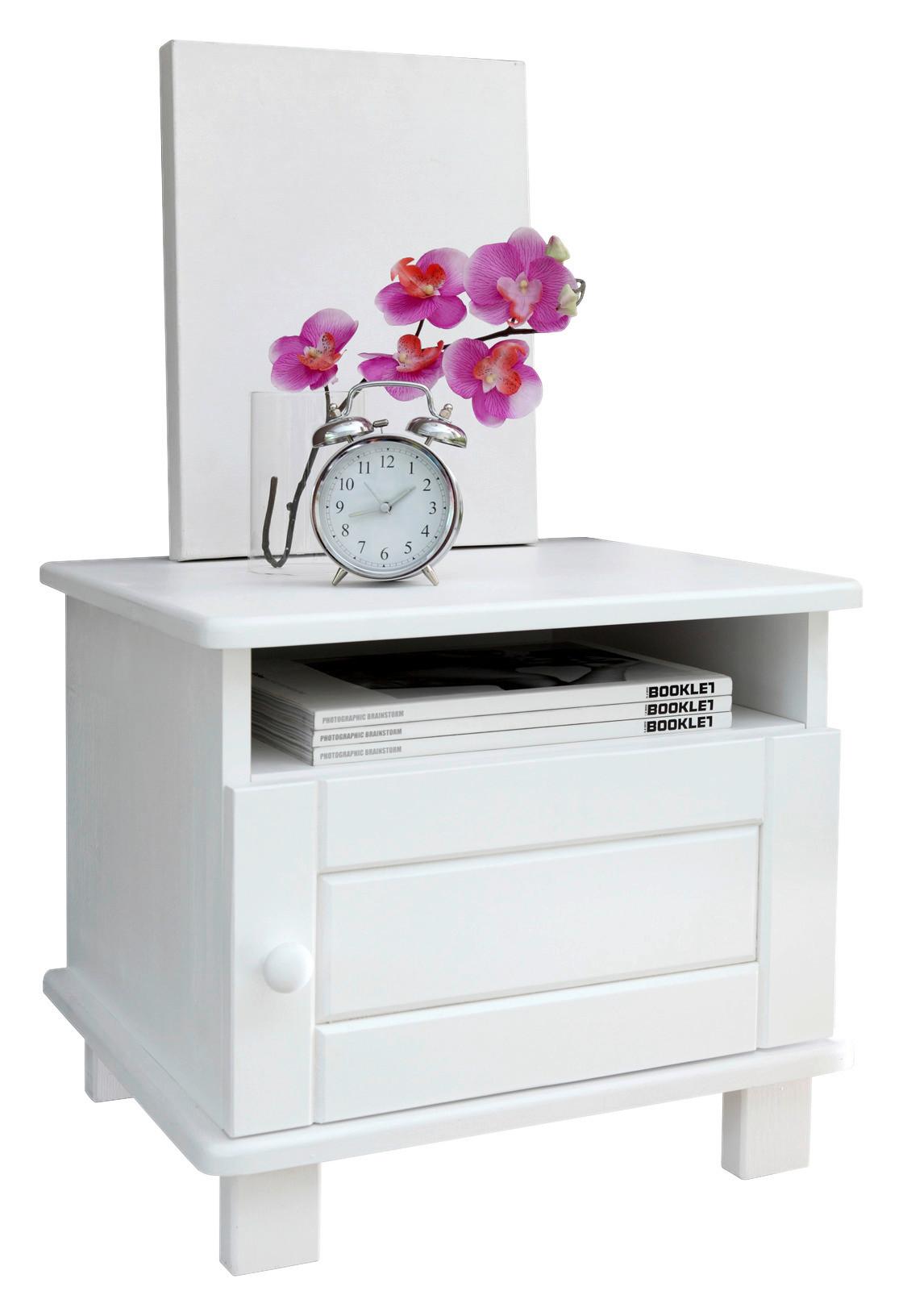 Nočna Omarica Bora, Bela, Masivno - bela, Natur, les (47/42/42cm) - MID.YOU