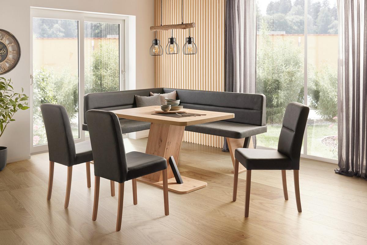 Eckbank Solar in Schwarz Lederlook - Schwarz/Eiche Artisan, Basics, Holz/Textil (141/85/181cm) - Based
