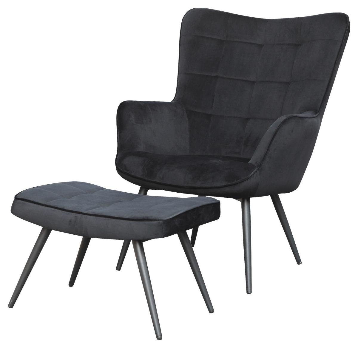 Sesselset Uta Schwarz Samt - Schwarz, MODERN, Holzwerkstoff/Textil (72/60/97/39/80/41cm) - MID.YOU