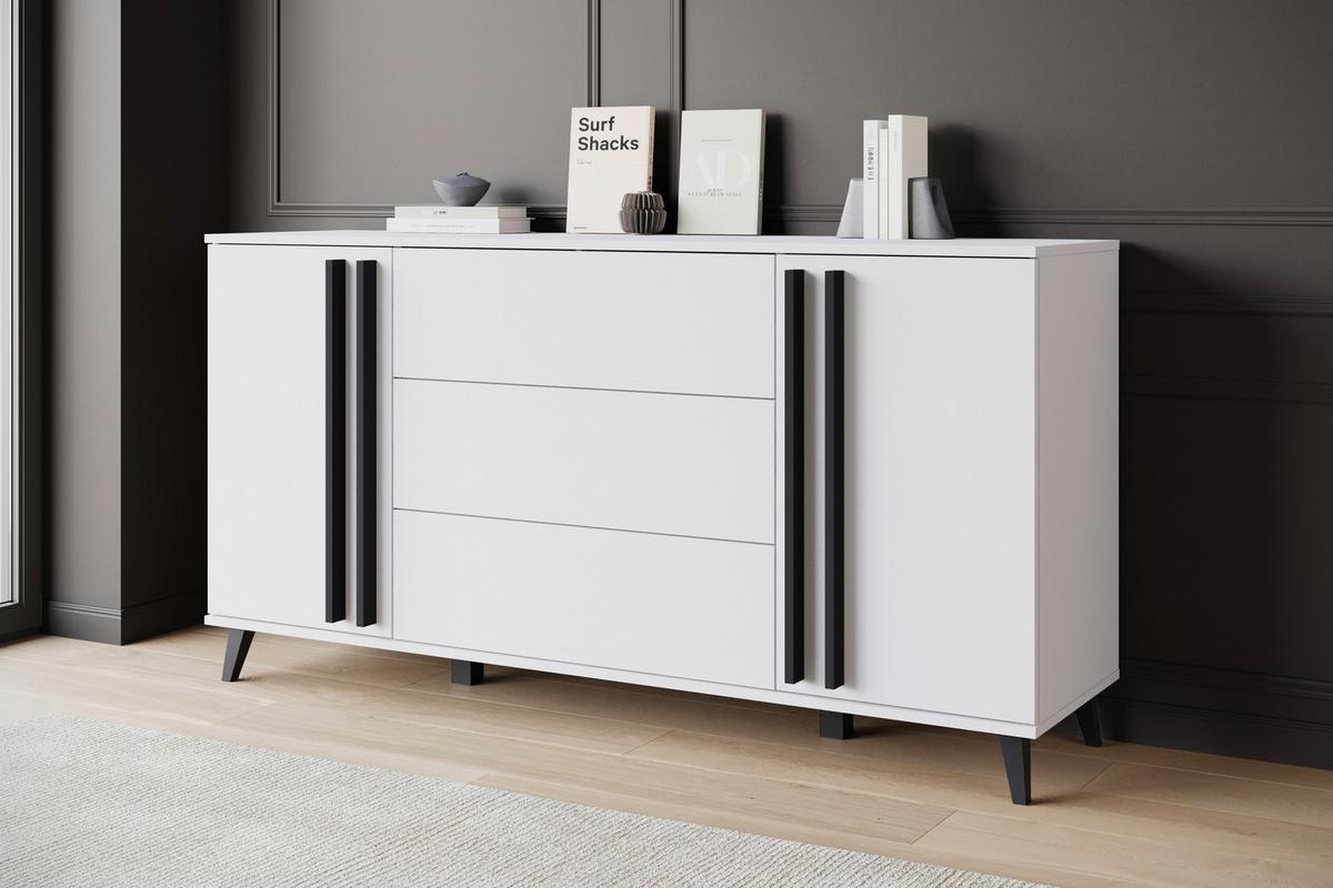 SIDEBOARD Helsinki Weiß B: 150cm - Schwarz/Weiß, Trend, Holzwerkstoff/Kunststoff (150/77,8/39,5cm) - P & B