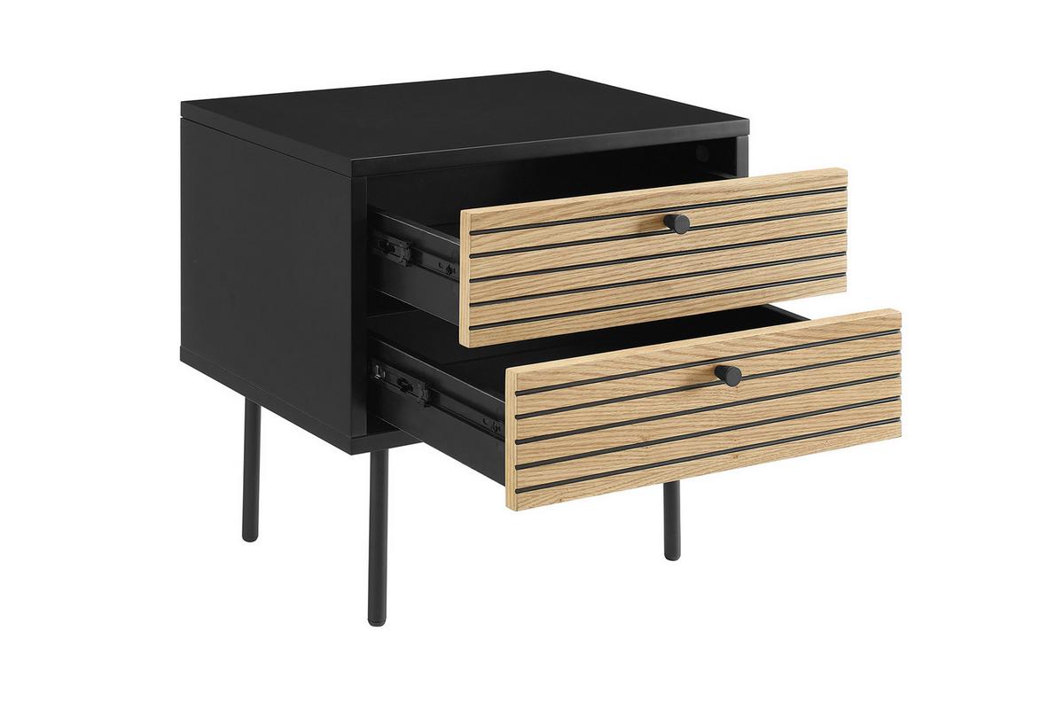 Majhna Nočna Omarica Night, Črna, Barva Hrasta - črna/barve hrasta, Design, kovina/leseni material (50/50/40cm) - Livetastic