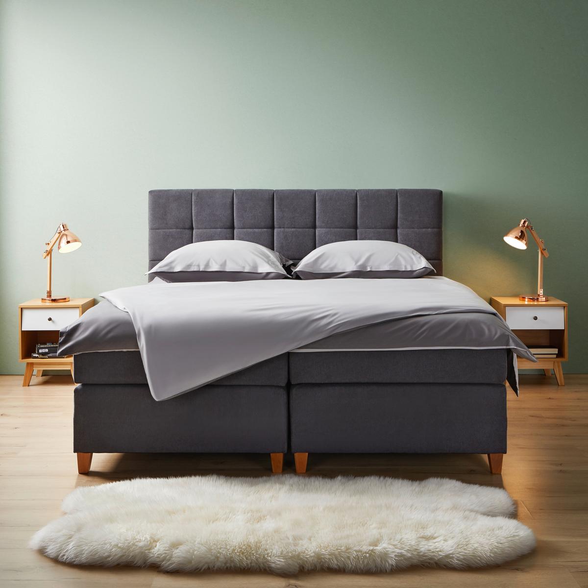 Boxspringbett Jerry ca. 180x200 cm Grau mit Topper - Dunkelgrau/Erlefarben, MODERN, Holz/Holzwerkstoff (180/200cm) - Bessagi Home