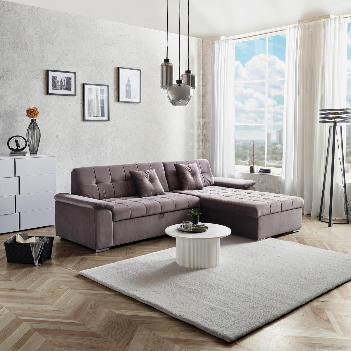 Sedežna Garnitura Keaton, Siva, Z Ležiščem - siva, Basics, tekstil (263/169cm) - Livetastic