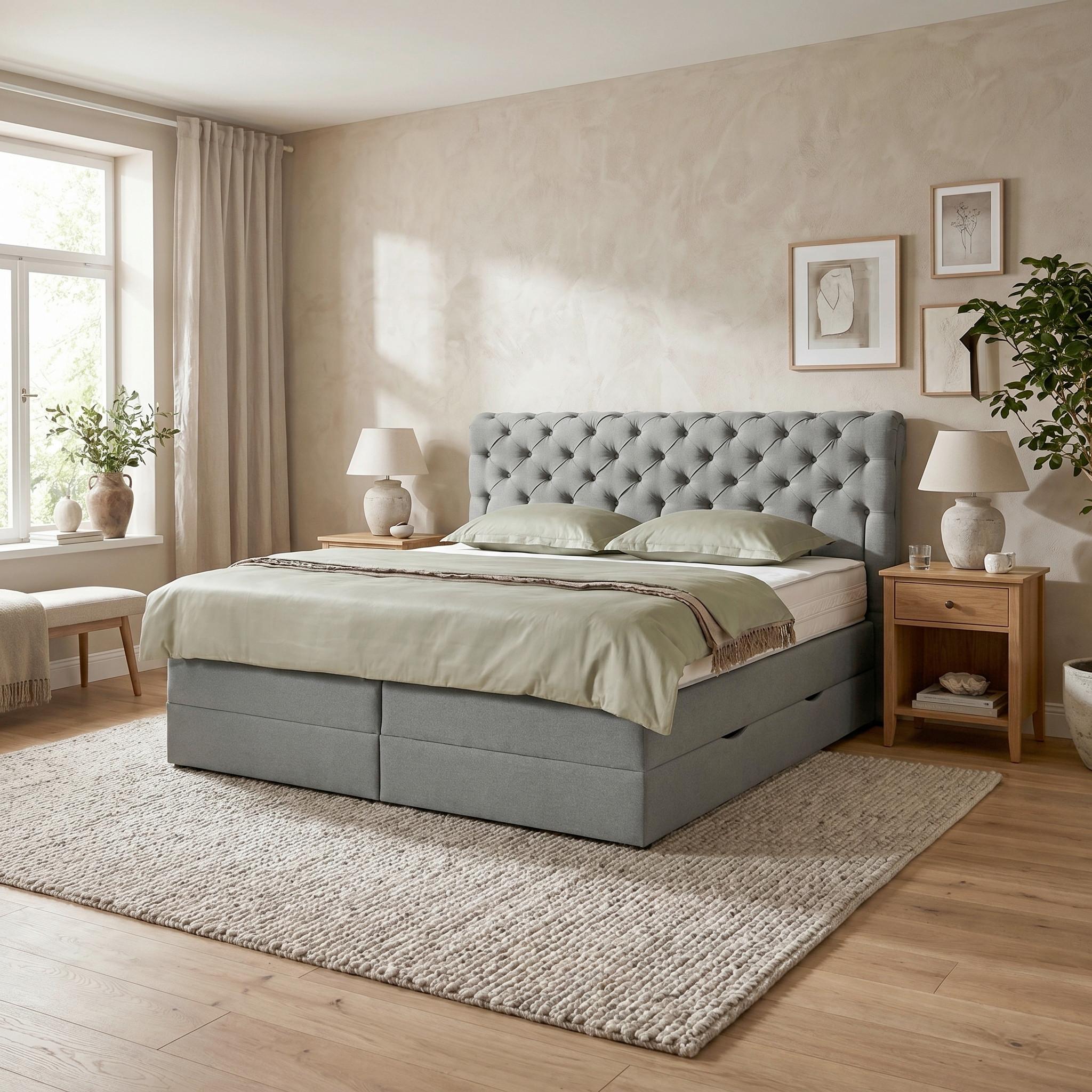 Boxspringbett Belano Dunkelgrau ca. 200x200cm - Dunkelgrau, KONVENTIONELL, Holz/Holzwerkstoff (200/200cm) - Premium Living