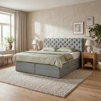 Boxspringbett Dunkelgrau Ca. 200x200cm - Dunkelgrau, Konventionell, Holz/Holzwerkstoff (200/200cm) - Premium Living