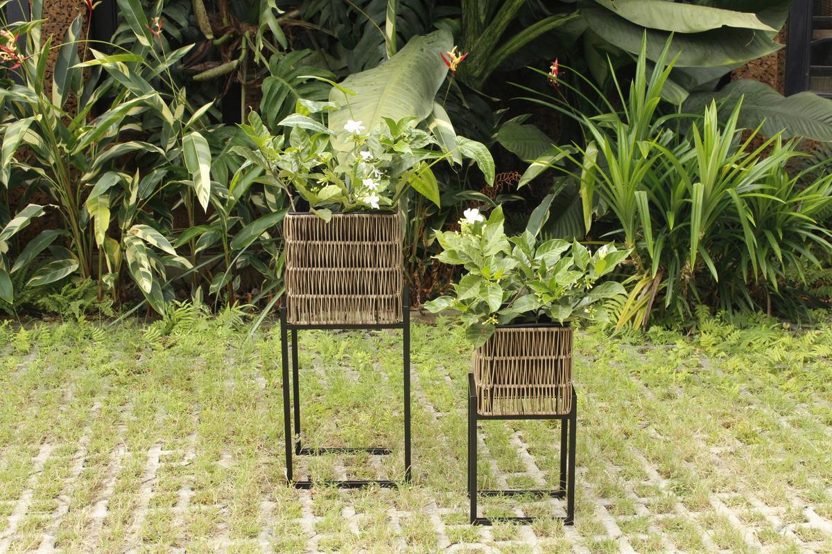 Übertopf-Set Flora Braun/Schwarz, 2er Set - Schwarz/Braun, Kunststoff/Metall - Mömax