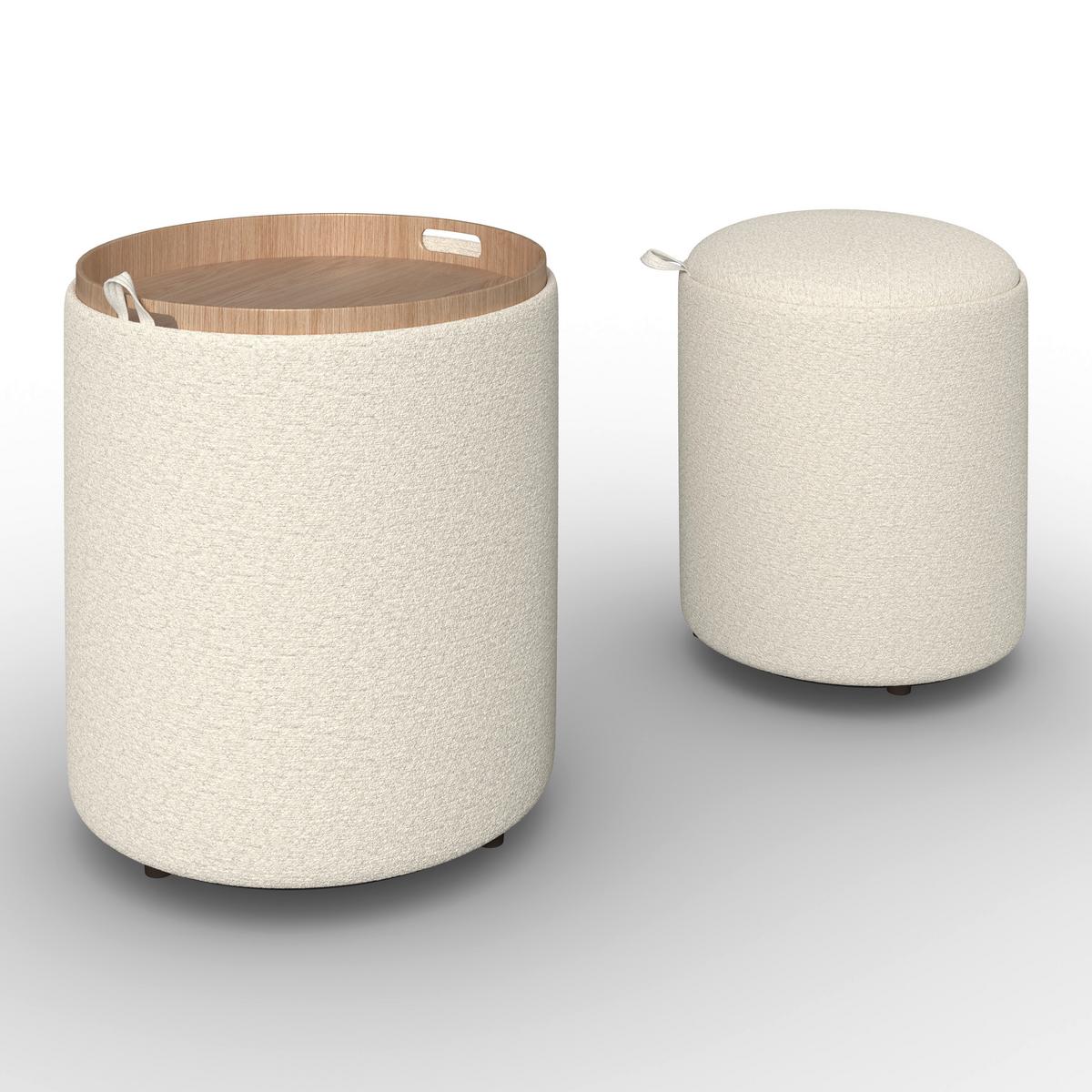 Hocker Set Melanie Bouclé Weiß - Weiß, MODERN, Holzwerkstoff/Textil (44cm) - Bessagi Home