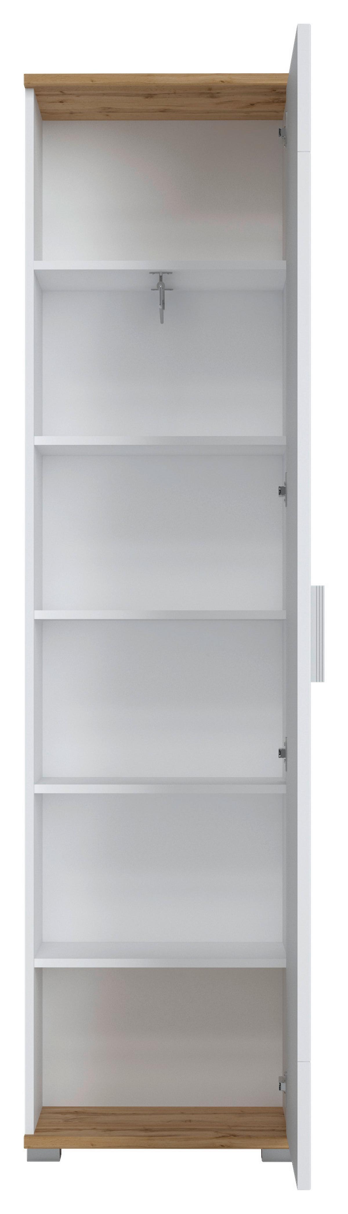 Garderobna Omara Hola, Bela, Barva Hrasta - hrast wotan/barve hrasta, Trend, umetna masa/steklo (50/198,5/33,5cm)