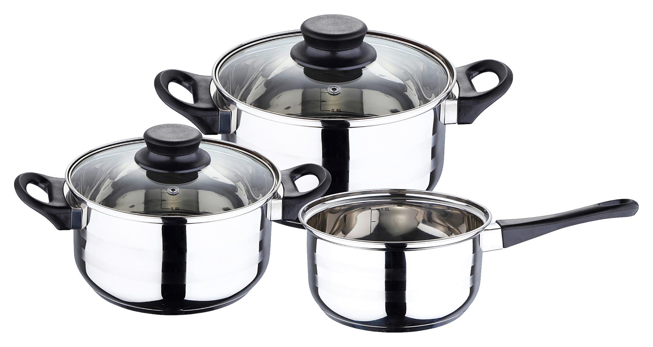 Kochtopfset Berta Edelstahlfarben, 5-teilig - Klar/Edelstahlfarben, KONVENTIONELL, Glas/Metall - Based