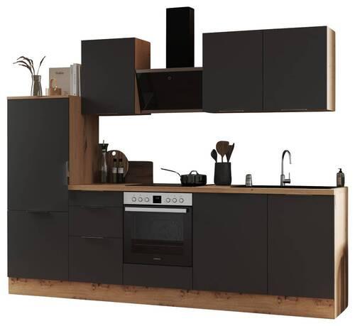 Küchenblock Elisabeth mit Geräten Grau ca. 280 cm - Eiche Artisan/Grau, LIFESTYLE, Holzwerkstoff/Metall (280cm) - Respekta