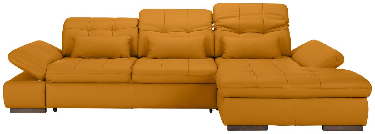 Wohnlandschaft Sanfino Leder Gelb - Chromfarben/Gelb, KONVENTIONELL, Leder/Metall (305/79-96/199cm) - Premium Living