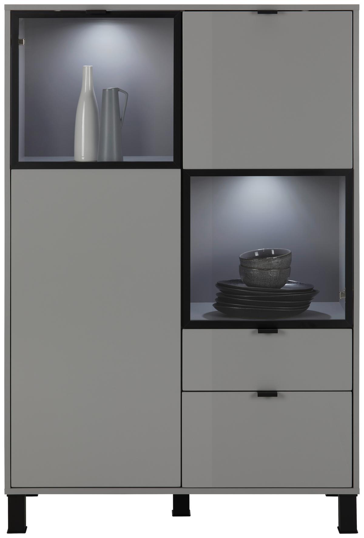 Highboard in Grau - Schwarz/Grau, Modern, Glas/Holzwerkstoff (94/141/38cm) - Mömax