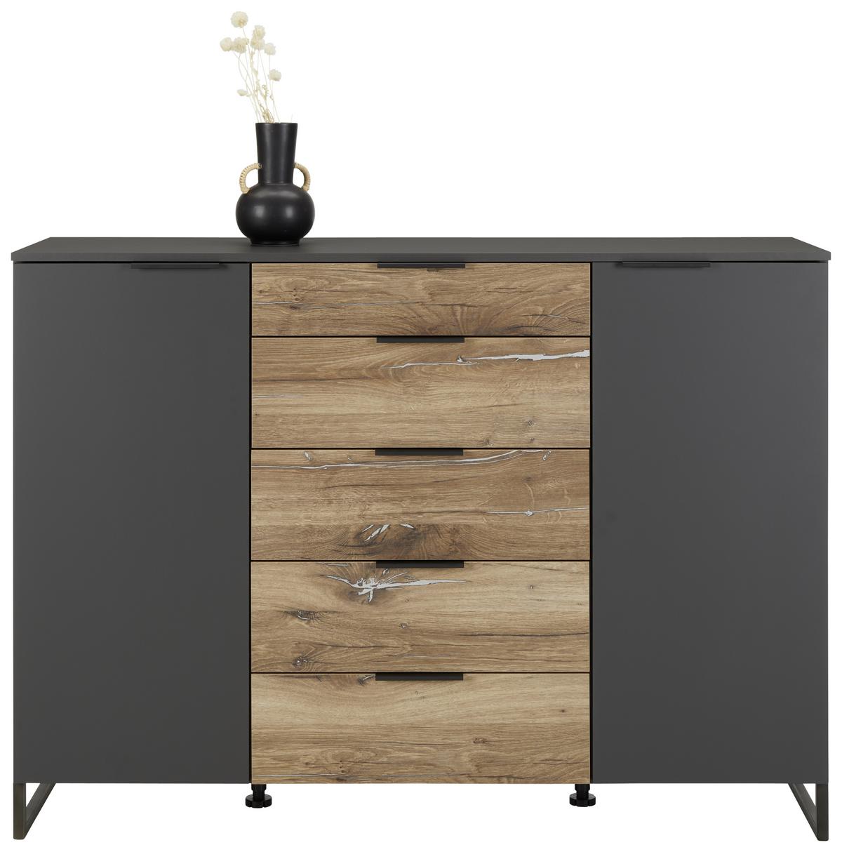 Komoda Rocket - boje grafita/boje hrasta, Moderno, drvni materijal/metal (139/102/41cm) - Premium Living