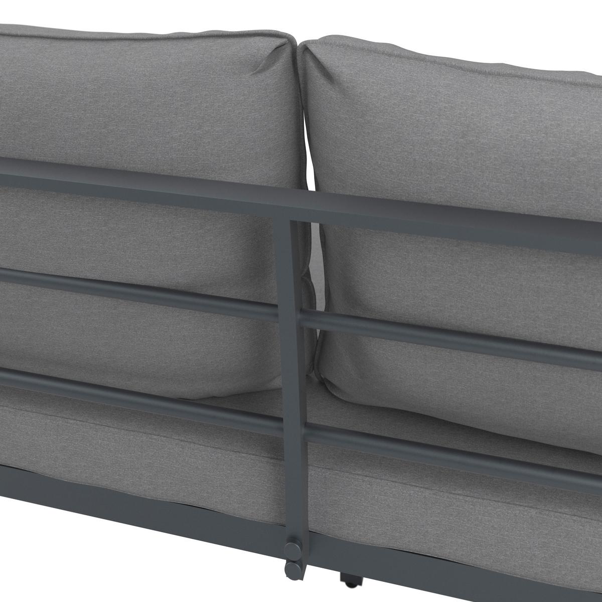 Loungegarnitur-Set Sallie Grau Holz/Metall/Outdoorstoff - Schwarz/Naturfarben, MODERN, Holz/Metall (205/76,5/58,5cm) - Bessagi Garden
