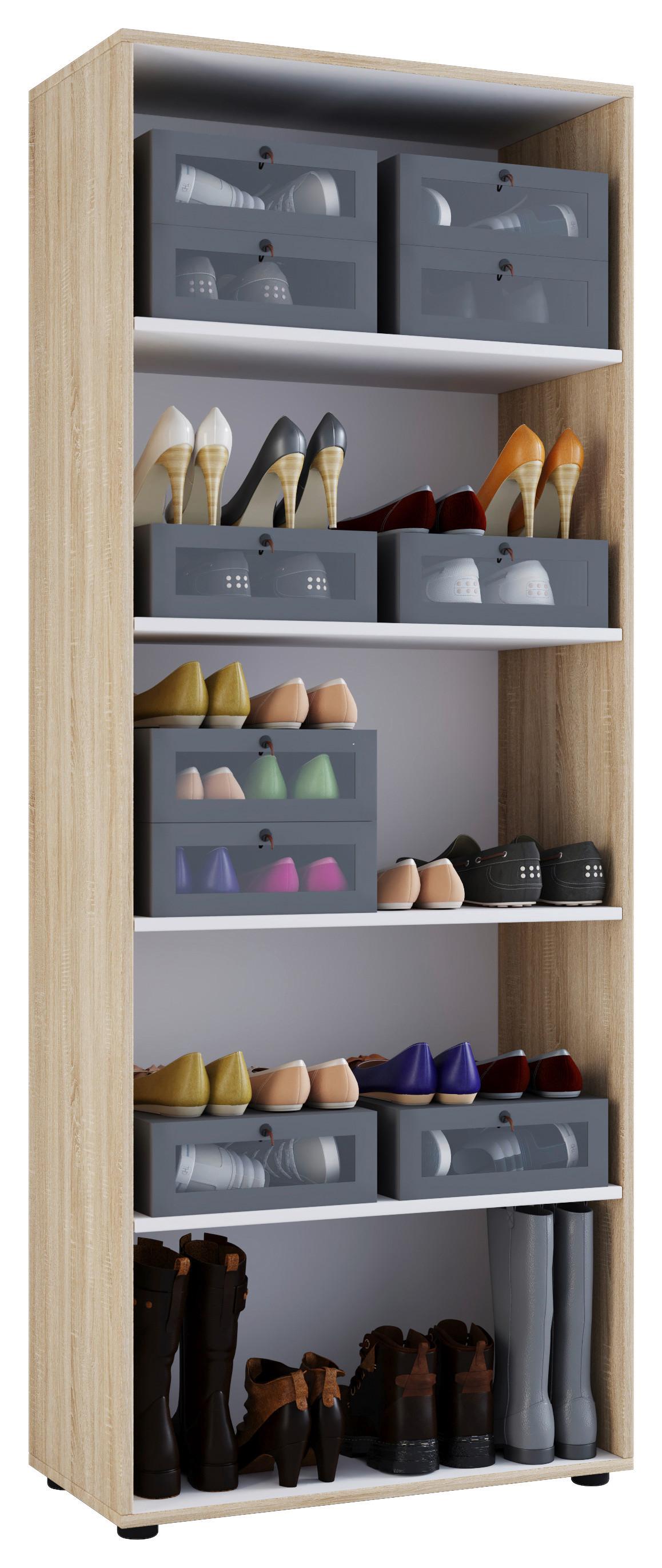 SCHUHSCHRANK VANDOL I 5 OT - Schwarz/Sonoma Eiche, Design, Holzwerkstoff/Kunststoff (71/180/37cm) - MID.YOU