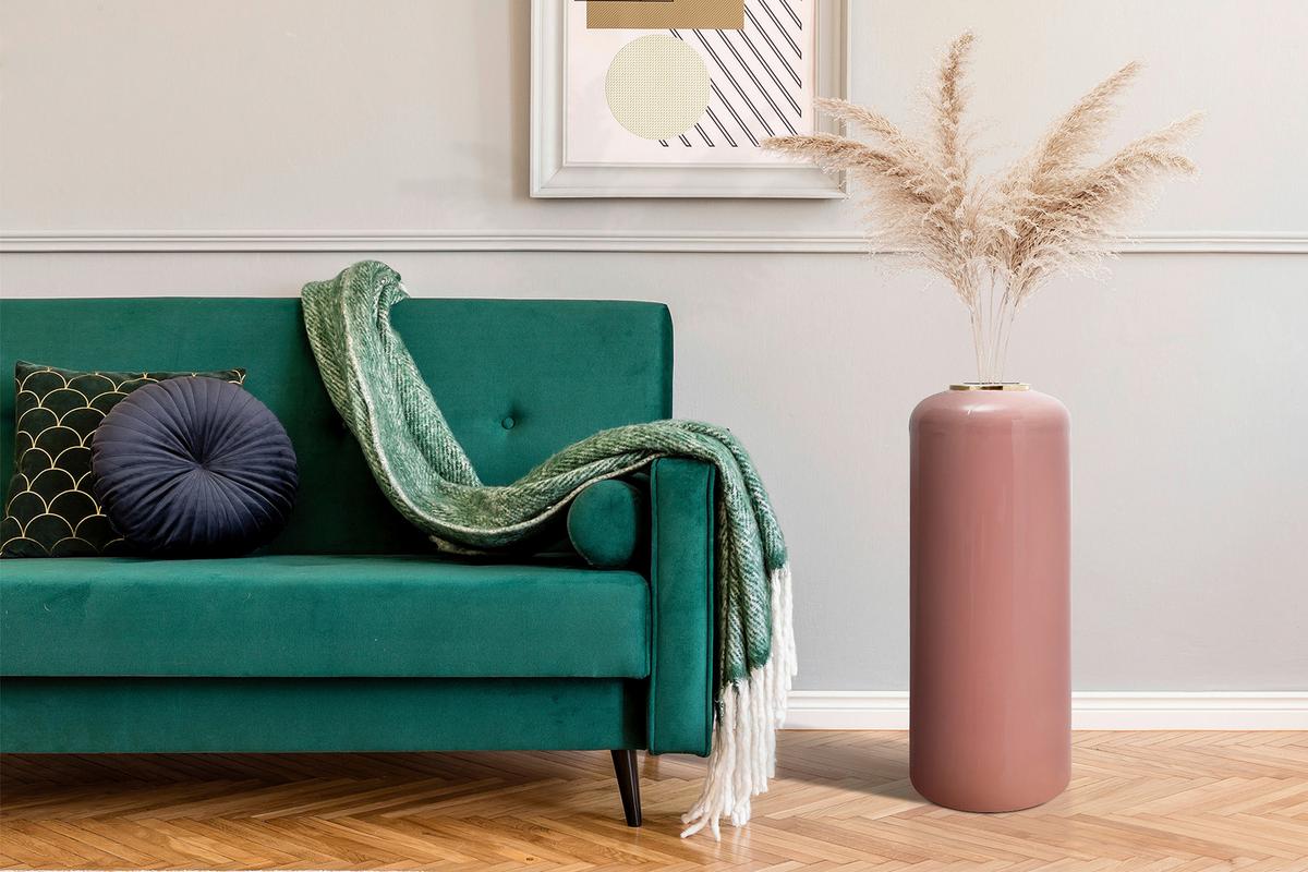 BODENVASE ART DECO 205 - Goldfarben/Rosa, Trend, Metall (30/81cm) - Kayoom