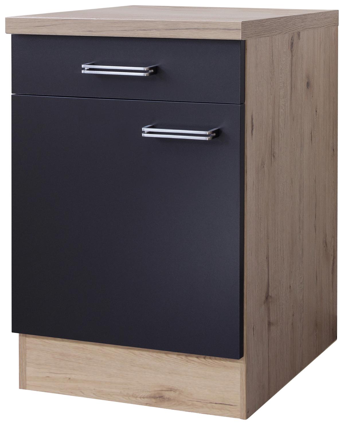 Küchenunterschrank Anthrazit/Eiche - Edelstahlfarben/Eichefarben, MODERN, Holzwerkstoff/Metall (60/86/60cm) - FlexWell