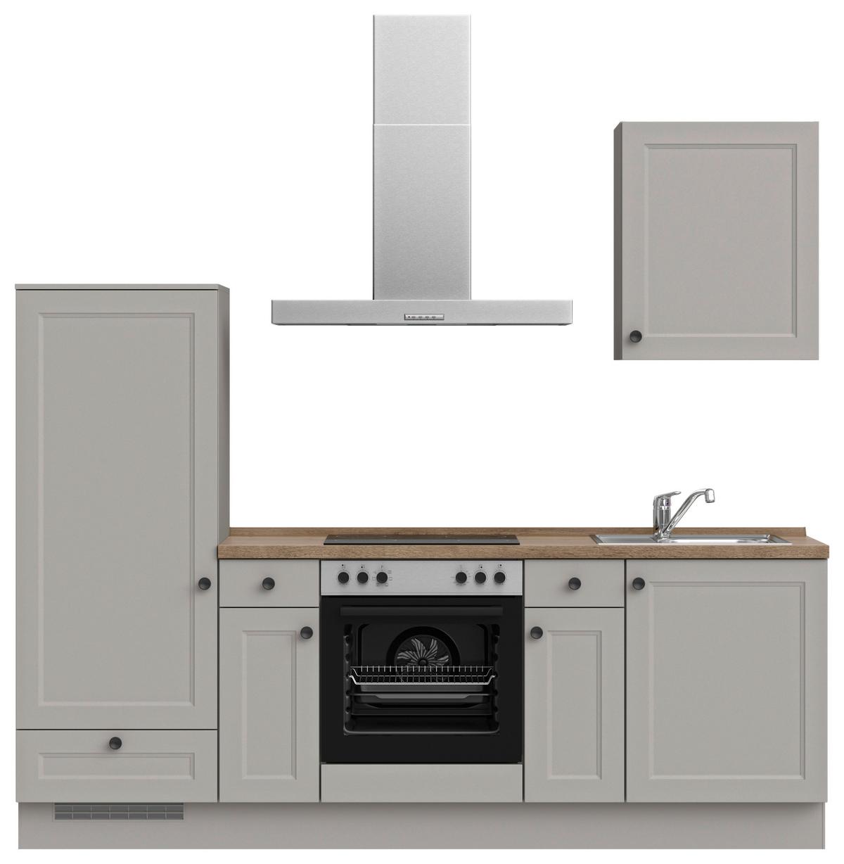 Küchenblock Cascada Low m. Geräten Grau - Eiche dunkel/Schwarz, MODERN, Holzwerkstoff/Metall (240cm) - Nobilia