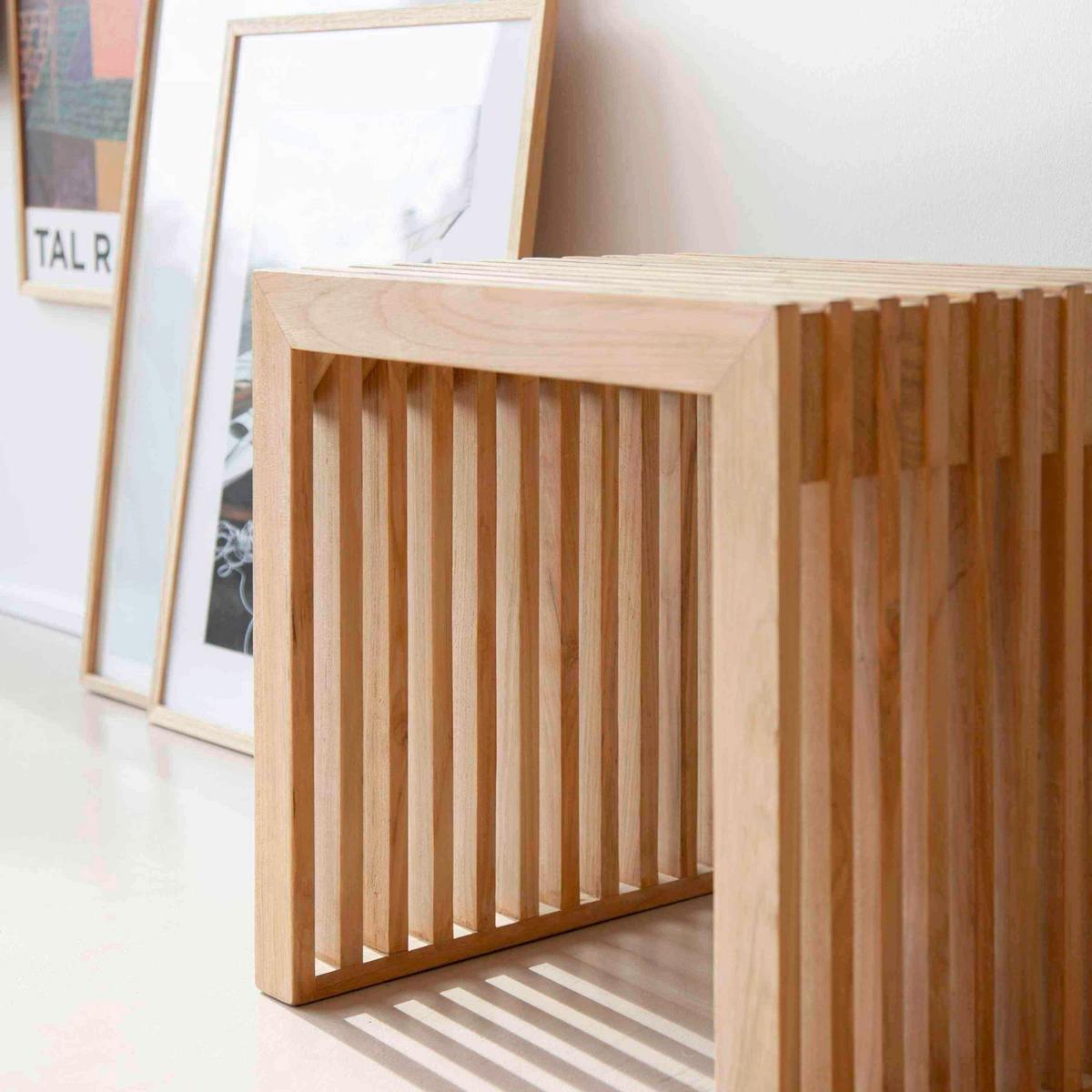 Hocker RIB ca. 45x43x35 cm - Beigebraun, KONVENTIONELL, Holz (45/43/35cm) - MID.YOU
