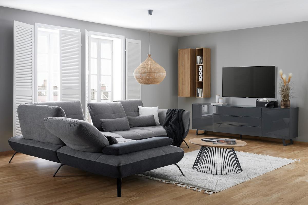 Comodă TV Max - antracit, Modern, sticlă/material pe bază de lemn (235/63/45cm) - Premium Living