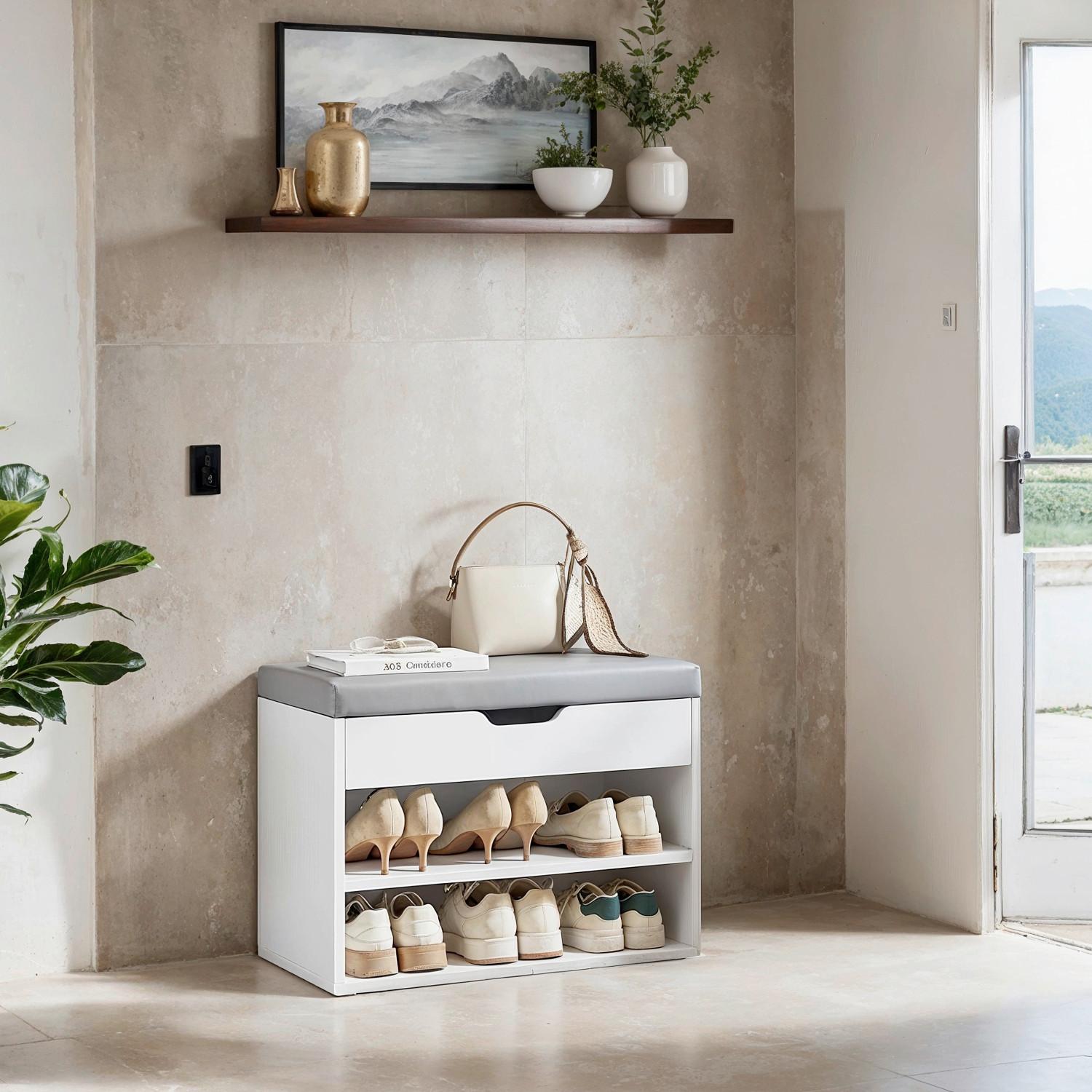 SCHUHBANK SHOE BENCH - Weiß/Grau, MODERN, Leder/Holzwerkstoff (60/44/30cm) - MID.YOU