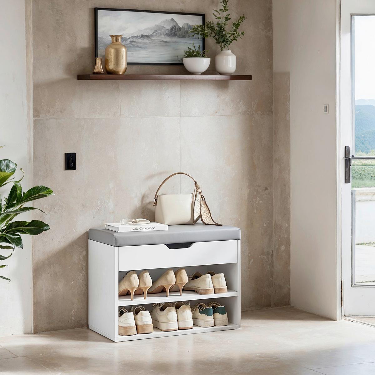 SCHUHBANK SHOE BENCH - Weiß/Grau, MODERN, Leder/Holzwerkstoff (60/44/30cm) - MID.YOU