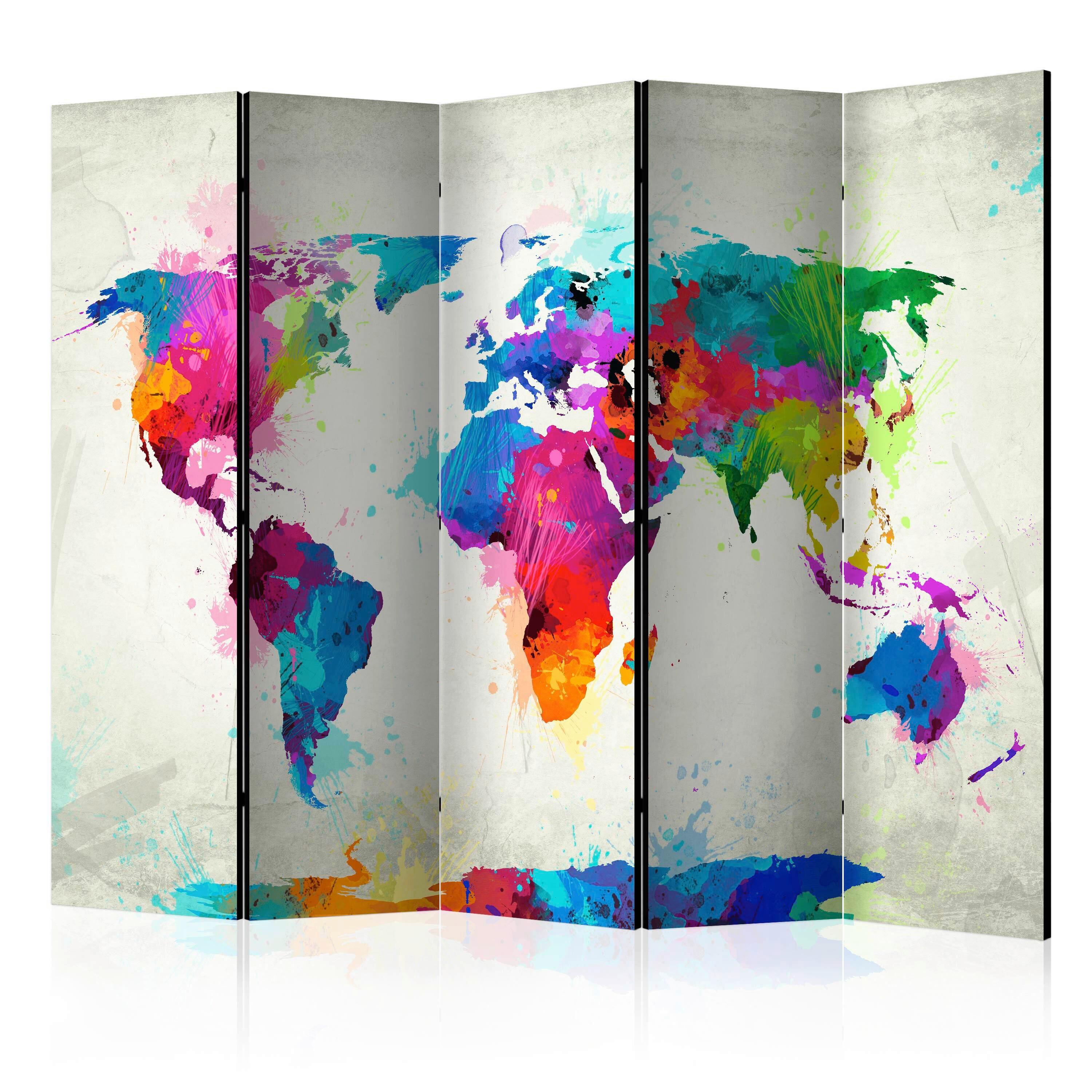 Paravan The Map Of Happiness I, 5-Delni, Dvostranski - večbarvno, Basics, tekstil/les (225/172/3cm) - artgeist