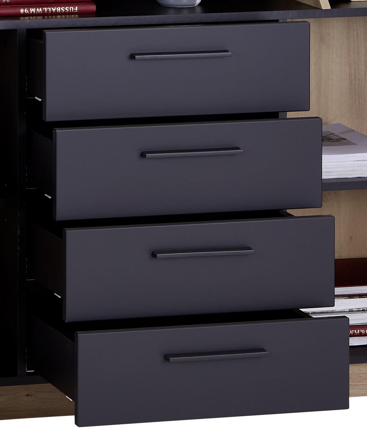 Komoda Maxi, Temno Siva, Hrast - barve hrasta, Moderno, umetna masa/leseni material (150,2/90/41,9cm) - Premium Living