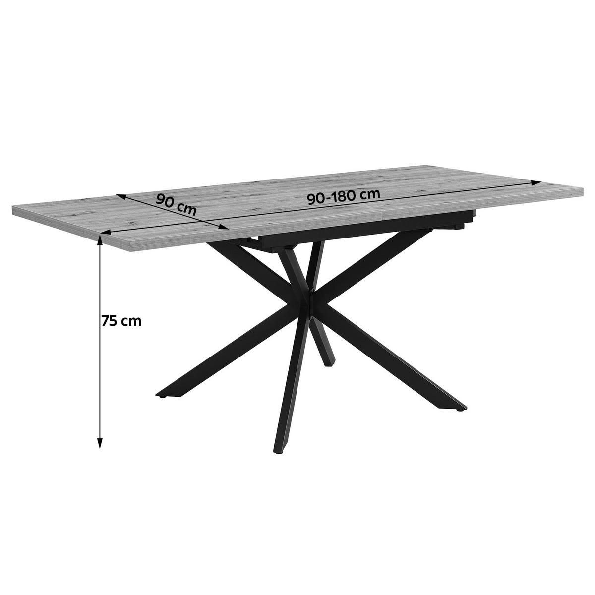 Jedilna Miza Elio, Barva Hrasta, 90-180x90 - črna/divji hrast, Trendi, kovina/leseni material (90-180/75/90cm)