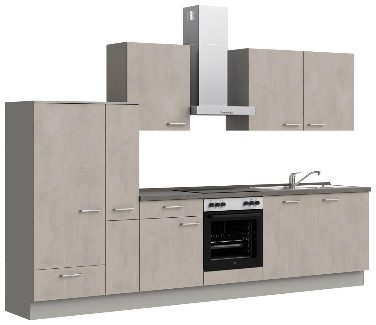 Küchenblock Riva Low m. Geräten Grau - Schieferfarben/Edelstahlfarben, MODERN, Holzwerkstoff/Metall (330cm) - Nobilia