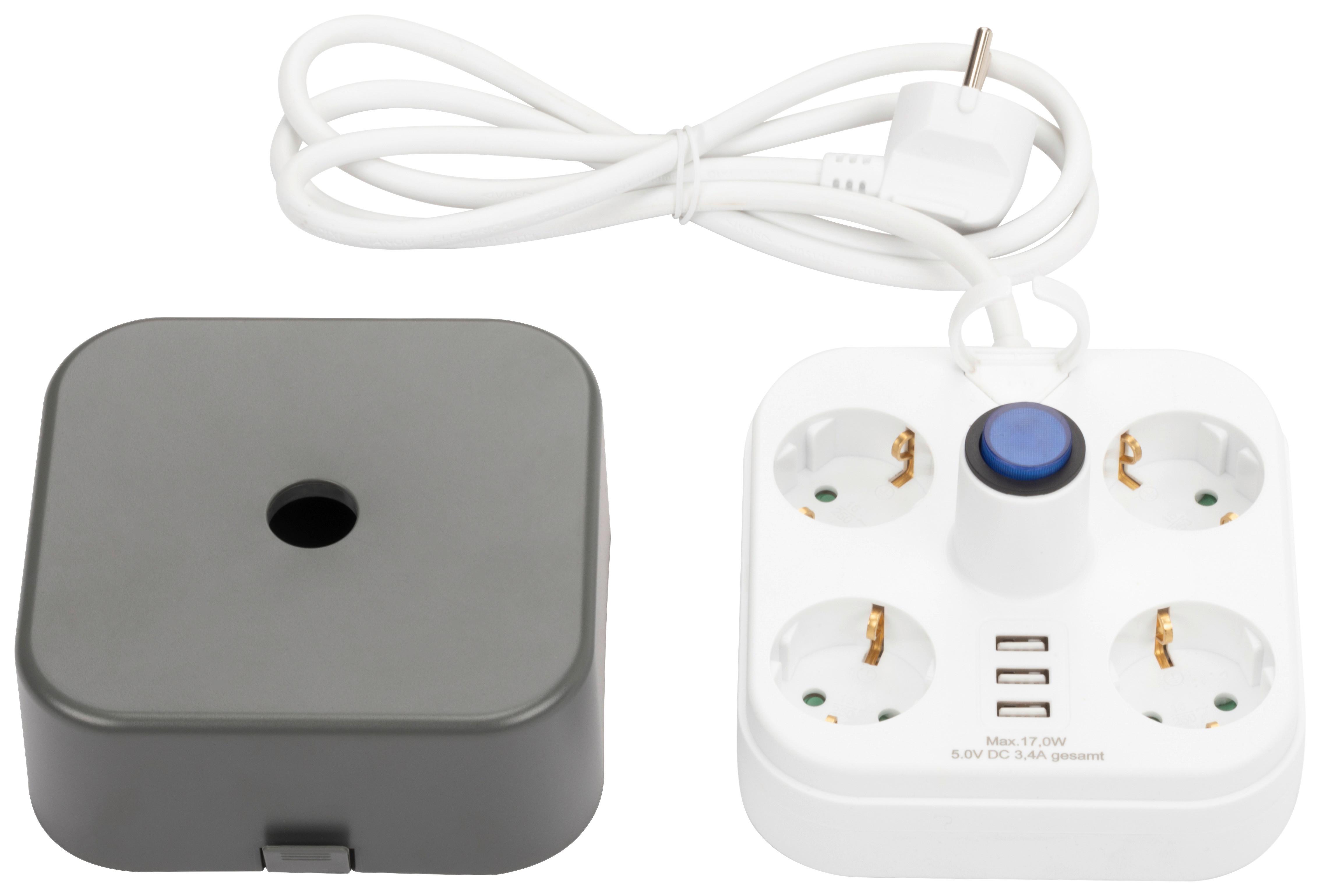Multistecker Loi in Grau/Weiß max. 3680 Watt - Weiß/Grau, KONVENTIONELL, Kunststoff/Metall (14/13,5/8,6cm) - Mömax