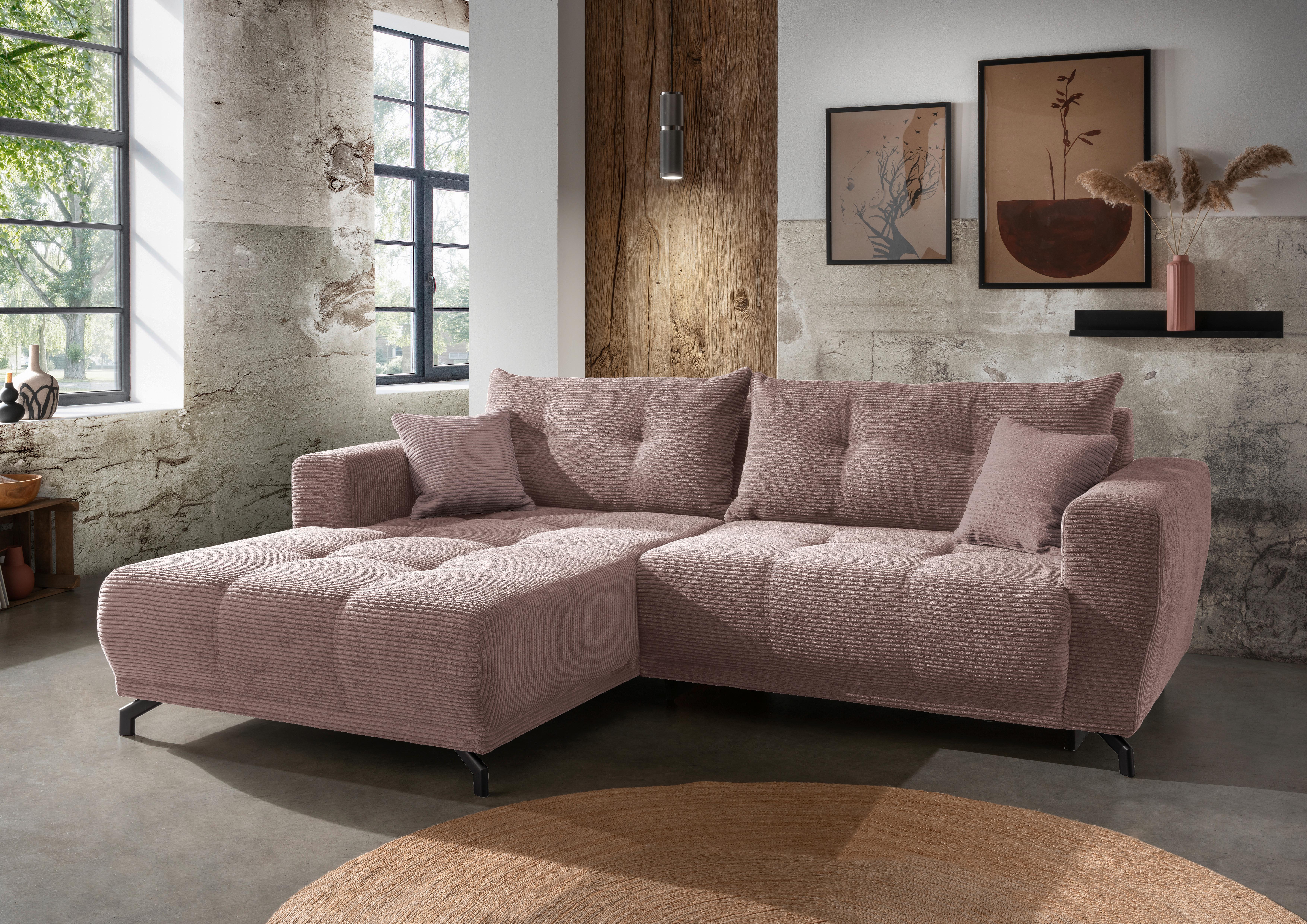 Wohnlandschaft Restato Rosa Cord - Schwarz/Rosa, MODERN, Holz/Textil (177/246cm) - MID.YOU