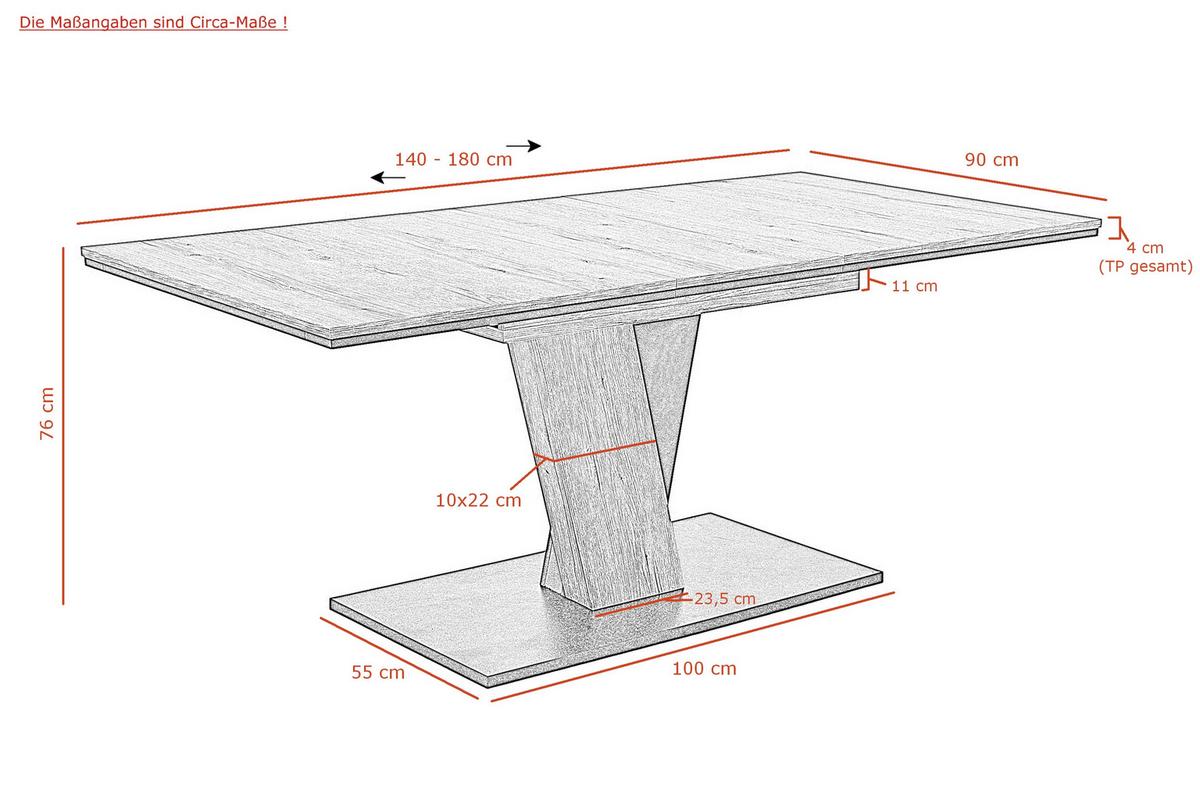 TISCHGRUPPE BEKE G - Eichefarben/Anthrazit, MODERN, Holzwerkstoff/Textil (140 - 180/76/90cm) - MID.YOU