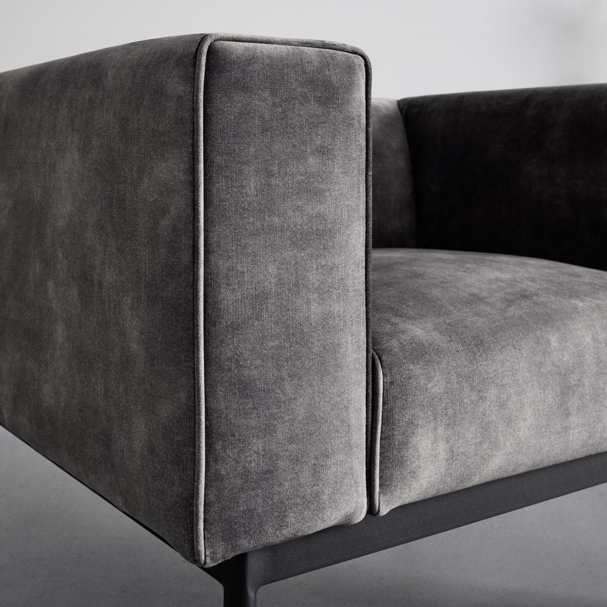 Naslanjač Chesterfield Modu, Iz Žameta - temno siva/črna, Moderno, kovina/tekstil (92/64/75cm) - Bessagi Home