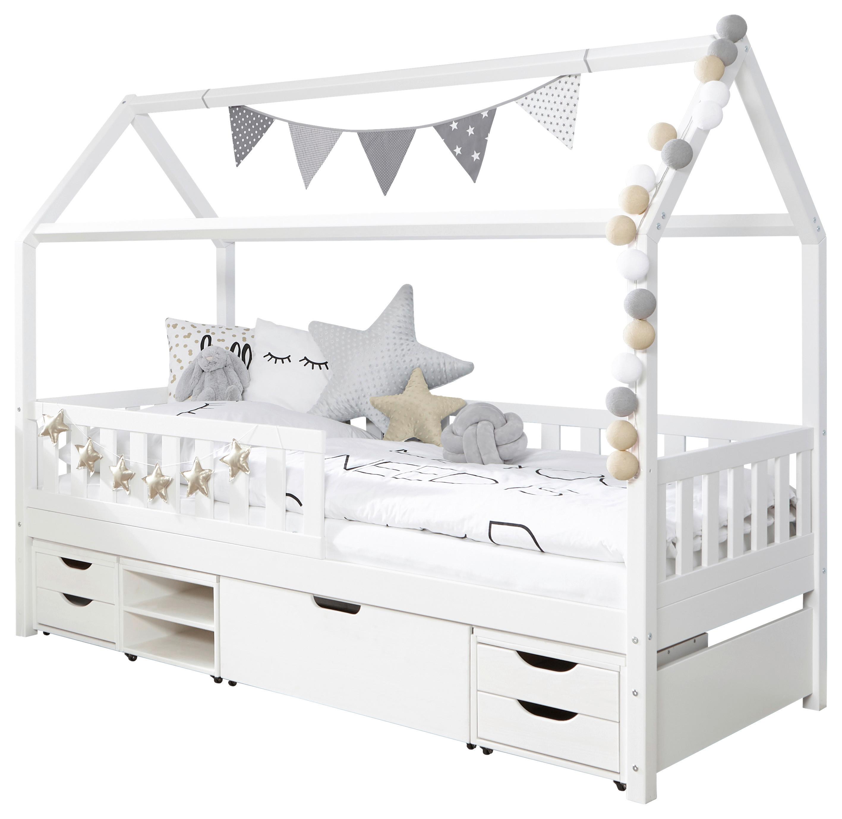 HAUSBETT Weiß mit Stauraum - Weiß, MODERN, Holz (90/200cm) - MID.YOU