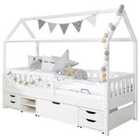 Postelja Traumhaus, Bor, Bela, Predali, 90x200 - bela, Moderno, les (90/200cm) - MID.YOU