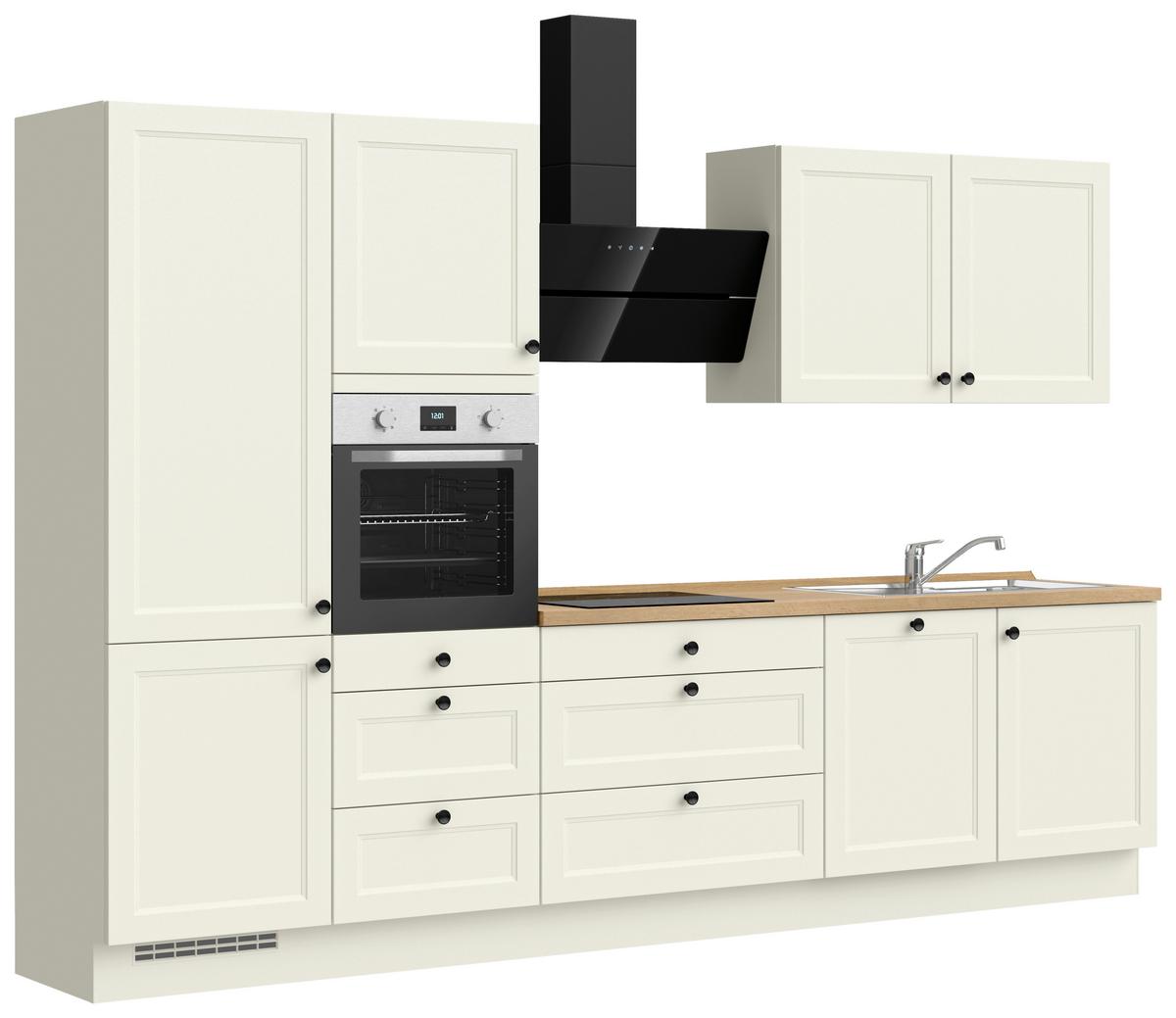 Küchenblock Cascada High m. Geräten Weiß - Eichefarben/Schwarz, MODERN, Holzwerkstoff/Metall (330cm) - Nobilia