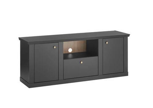 Lowboard Lincoln Schwarz/Eichefarben - Eichefarben/Messingfarben, Design, Holzwerkstoff/Metall (158/62/42cm) - MID.YOU