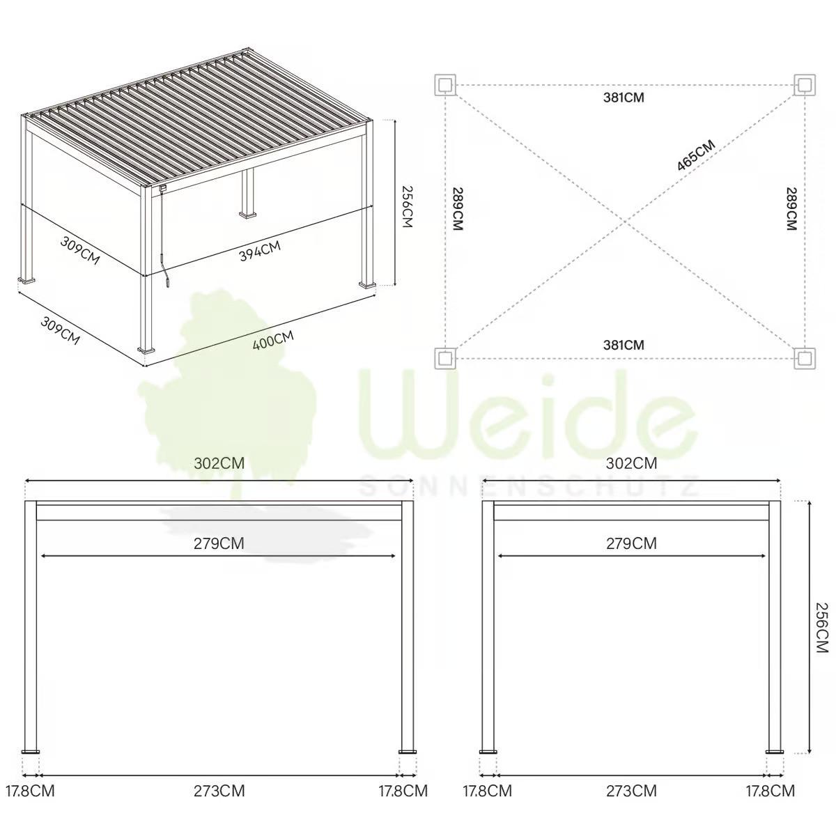 PERGOLA CLASSIC 3X4M WEISS - Weiss, Basics, Metall (400/255/300cm) - Gardenson