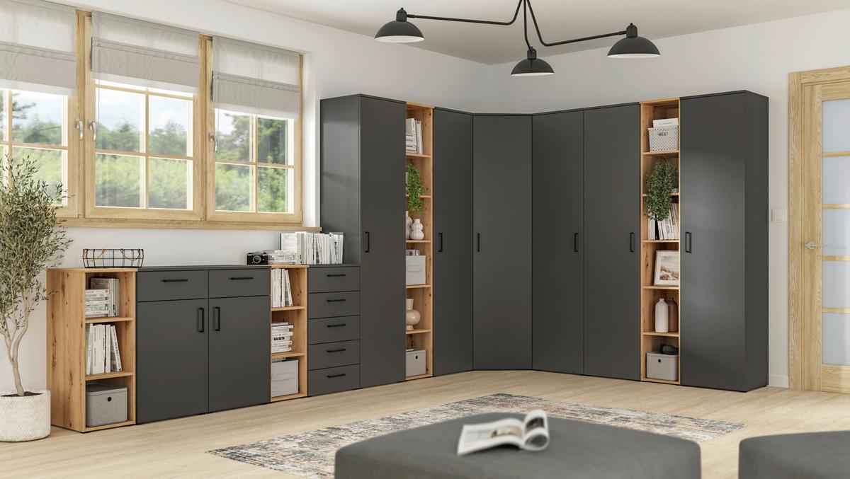 Schrank Multistauraum Graphitfarben - Graphitfarben/Schwarz, Modern, Holzwerkstoff/Kunststoff (50/195/40cm) - Mömax