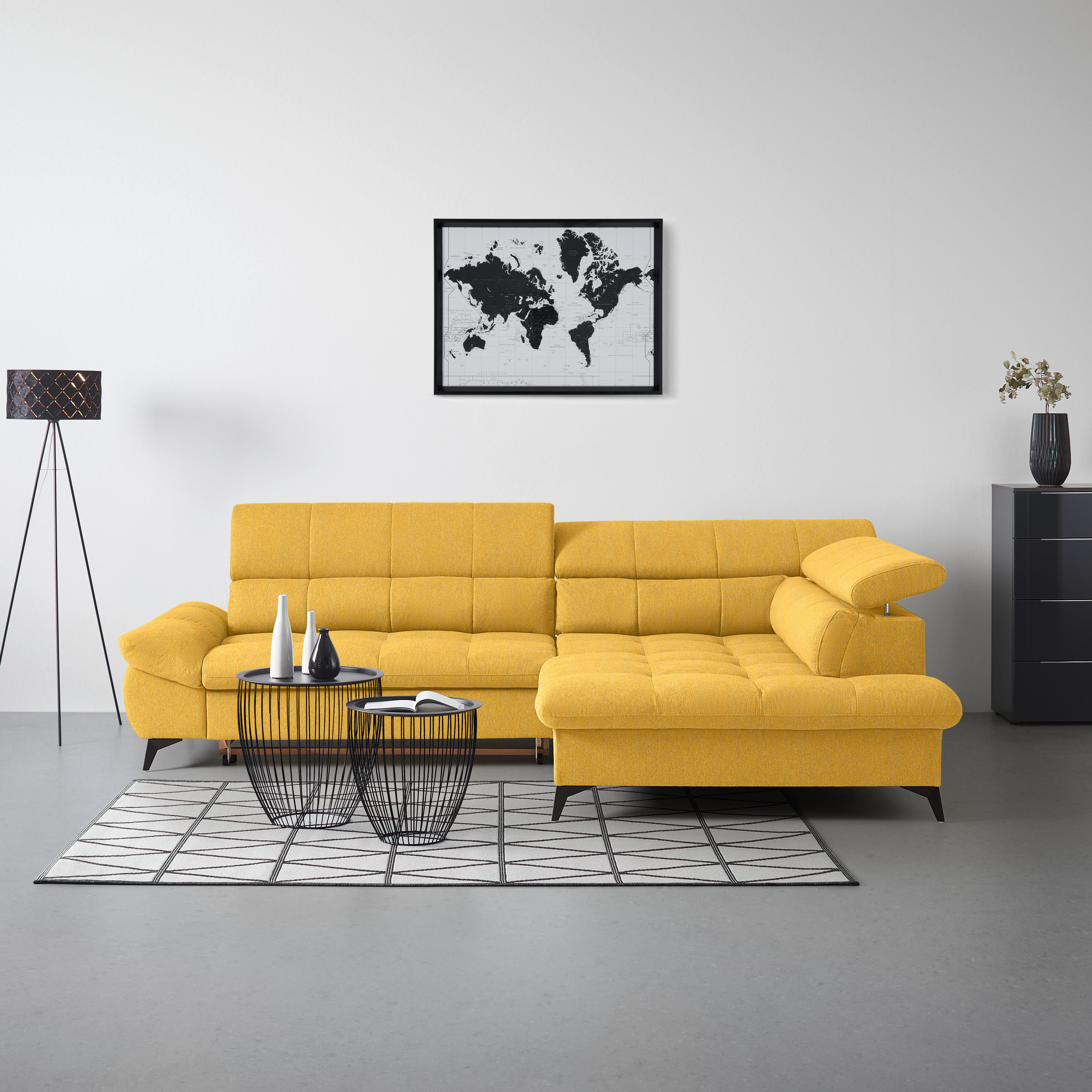 Wohnlandschaft Alberto Senfgelb - Senfgelb/Schwarz, MODERN, Textil/Metall (201/78/296cm) - Mömax