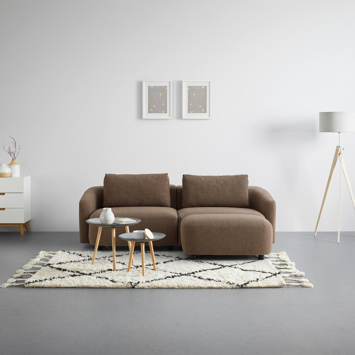 Wohnlandschaft Tiva Naturfarben - Schwarz/Braun, Modern, Holz/Textil (220/70/95cm) - Mömax