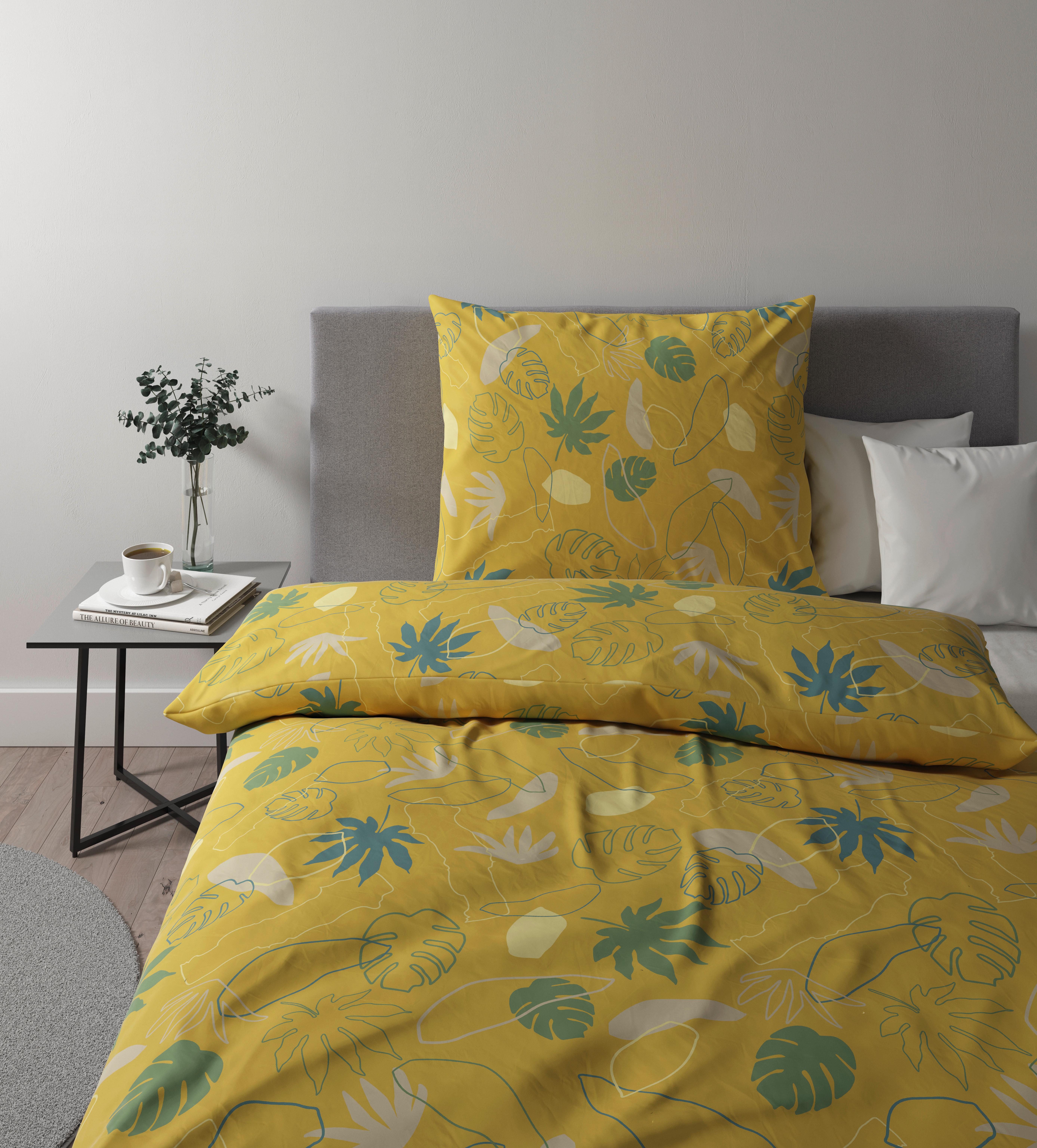 BETTWÄSCHESET KARIN - Blau/Gelb, Konventionell, Textil (160/210cm) - Premium Living
