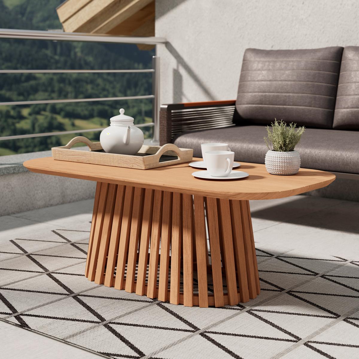 STÓŁ TARASOWY SORRENTO - kolor akacjowy/kolor drewna tekowego, Modern, drewno (100/35/50cm) - Ambia Garden