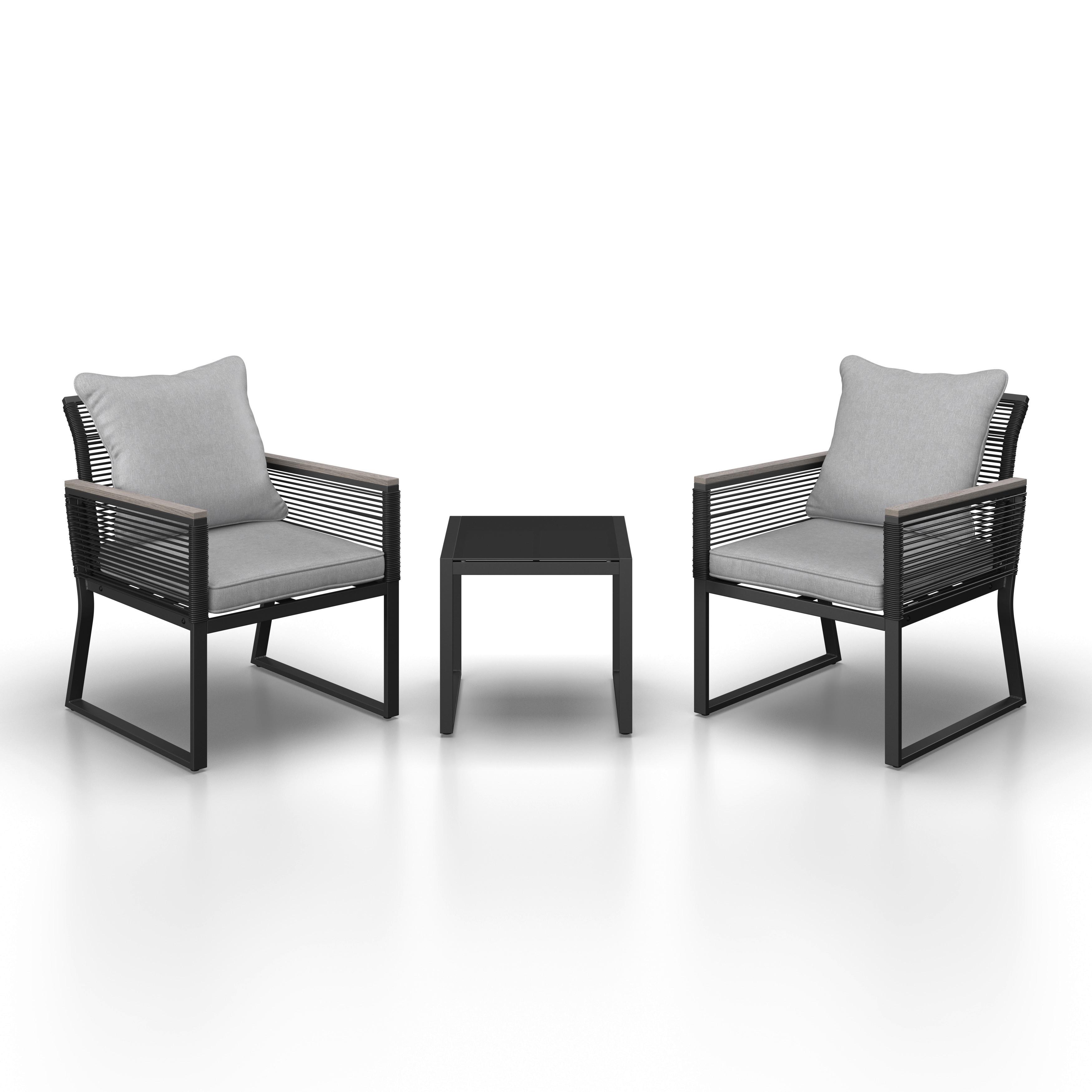 Balkonset Paulina Hellgrau Metall/Outdoorstoff +Abdeckung - Hellgrau/Schwarz, MODERN, Glas/Kunststoff - Bessagi Garden