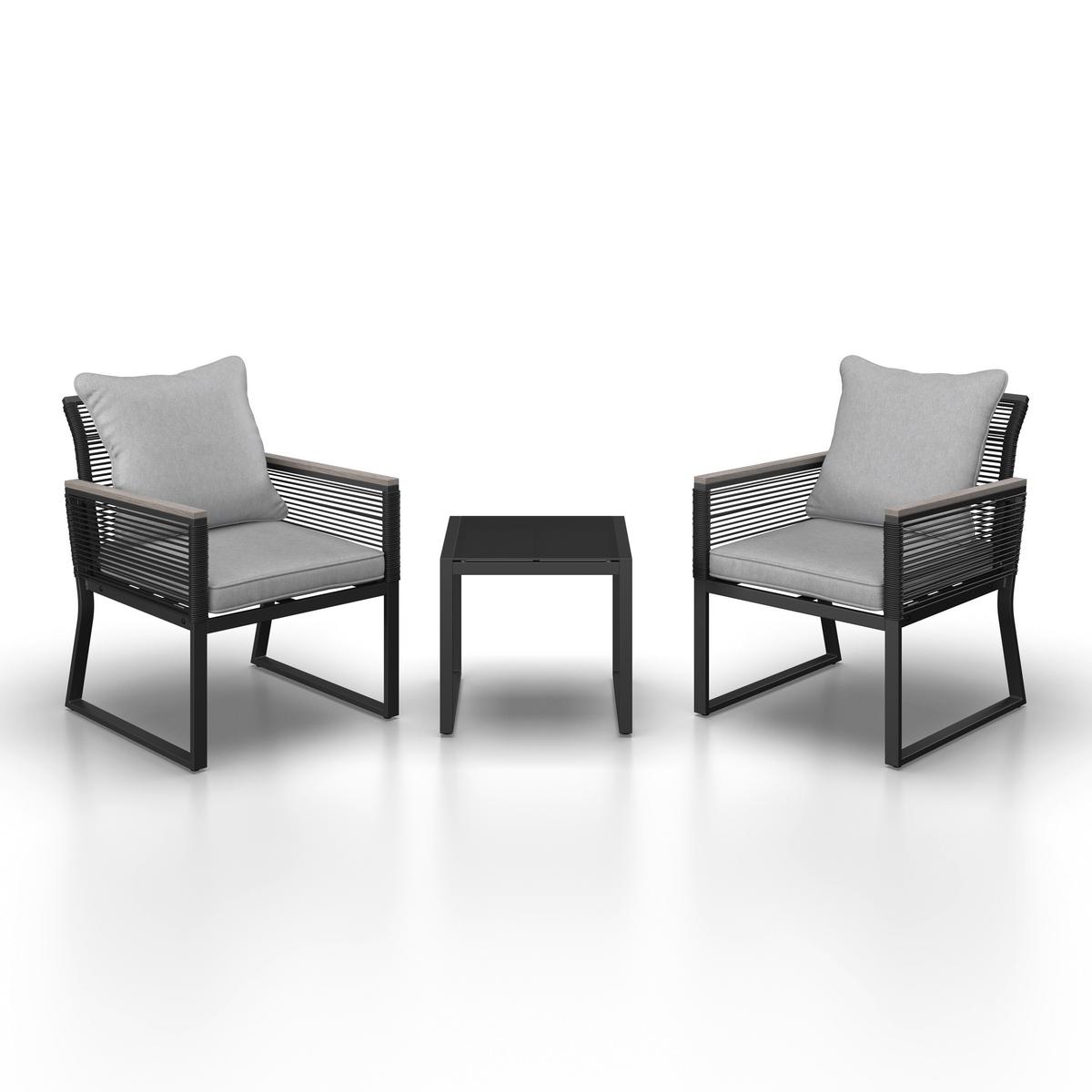 Balkonset Paulina Hellgrau Metall/Outdoorstoff +Abdeckung - Hellgrau/Schwarz, MODERN, Glas/Kunststoff - Bessagi Garden